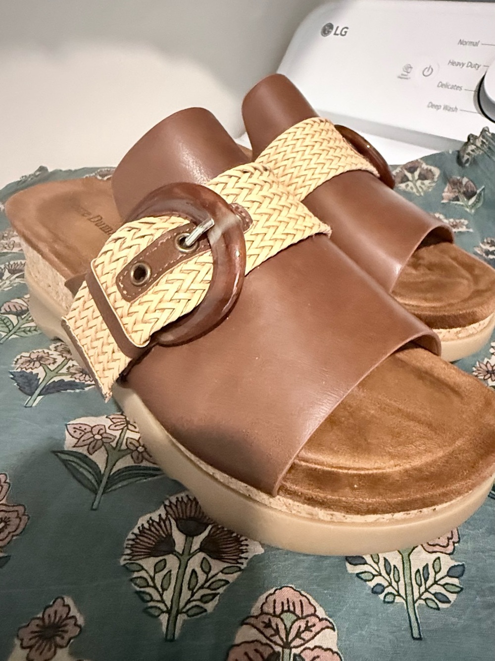 Pierre Dumas Brown Leather Slide Mules with Woven Buckle